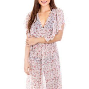 Casual Sleeve Chiffon Maxi Dress, Multi-Roses